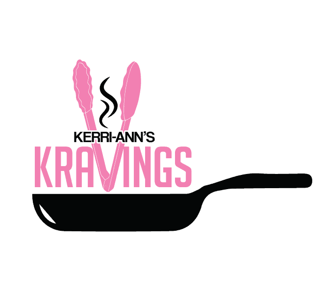 Kerri-Ann’s Kravings logo with pink stylized text and a black skillet illustration, featuring steam rising from the pan.